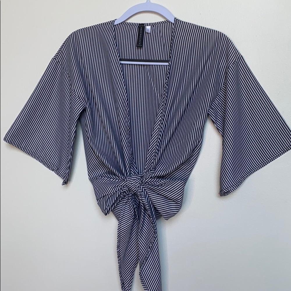 Navy Striped Front Tie Top